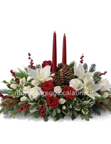 Composizione natalizia  centrotavola bianco e rosso
